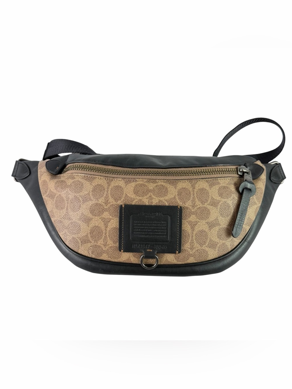 COACH Rivington Brown Monogram Canvas Black Leather Unisex Funny Belt Bag